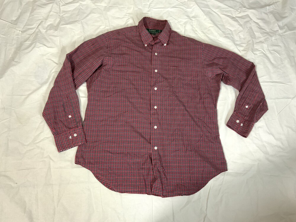 Ralph Lauren Button Down Shirt Mens 16 32/33 Red Plaid Cotton
